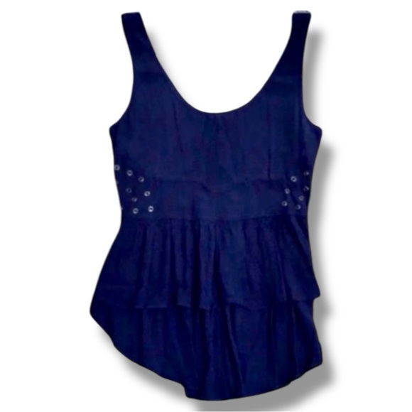 Anthropologie Millau Top Navy Blue/Indigo/Navy Peplum Side Grommets Tank Size M - Picture 4 of 16